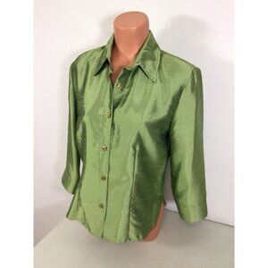 Ilyza Satin Green Blouse Shirt Womens Medium New